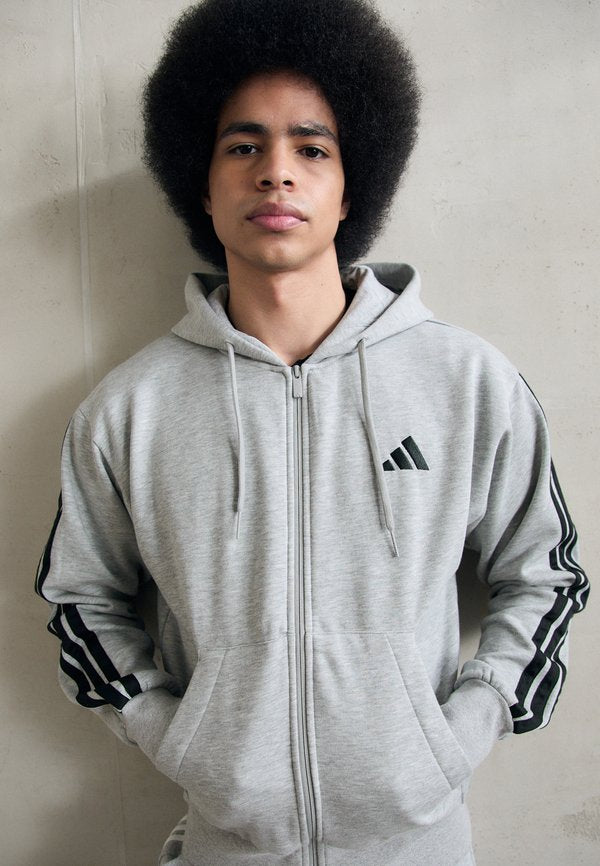 adidas Sportswear ESSENTIALS THREE STRIPES FLEECE - Zip-up sweatshirt - medium grey heather/black