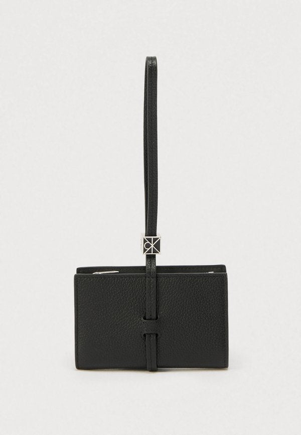 Calvin Klein EMBLEM PEBBLE WALLET ON STRAP - Wallet - black