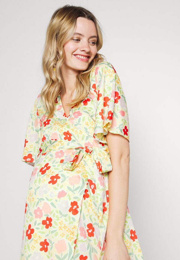 Glamorous Bloom MIDI WRAP DRESS WITH  SLEEVES TIE DETAIL