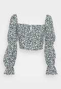 Glamorous FITTED STRAIGHT NECK CROP TOP WITH DOUBLE PUFF SLEEVES