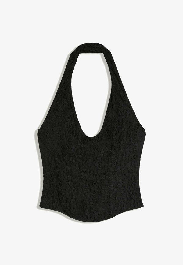 Bershka HALTER WITH LACE - CORSET TOP - Blouse - black