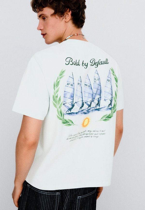 Bershka BOXY FIT PRINT T-SHIRT - Print T-shirt - light blue