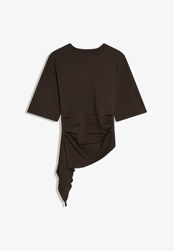 Bershka GATHERED SHORT SLEEVE - T-SHIRT 01429360 - Print T-shirt - dark brown