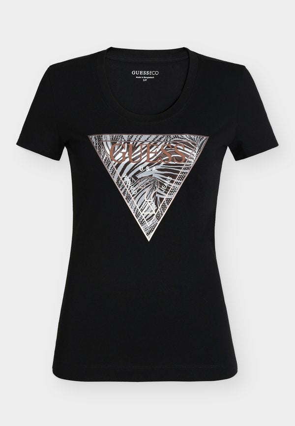 Guess ZEBRA TRIANGLE TEE - Print T-shirt - schwarz