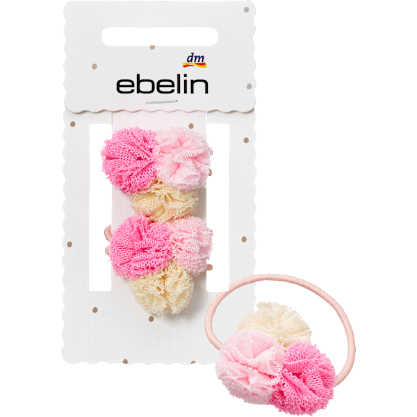 Haargummis Pompoms, rosa/gelb ebelin