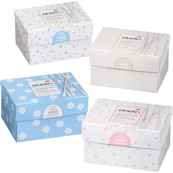 Wattestäbchen mit bedruckten Papierschäften Motiv-Box ebelin