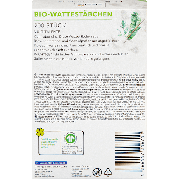 Wattestäbchen Recycling Bio GOTS-zertifiziert ebelin