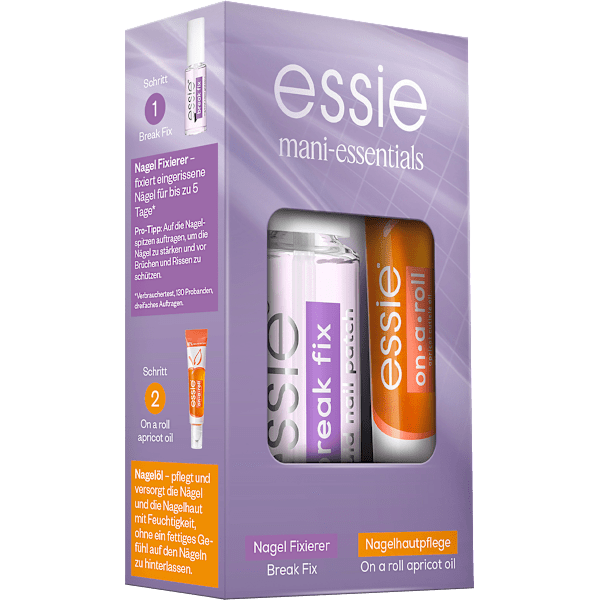 Nagelpflege Set Break Fix Nagelfixierer & On a roll Apricot Cuticle Oil essie