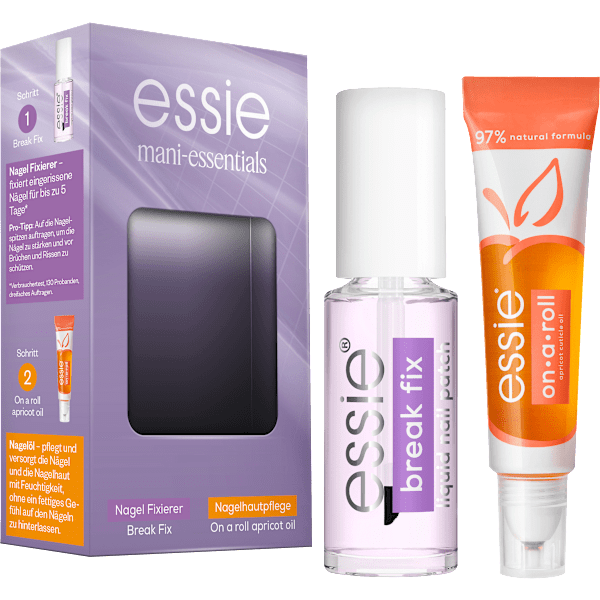 Nagelpflege Set Break Fix Nagelfixierer & On a roll Apricot Cuticle Oil essie