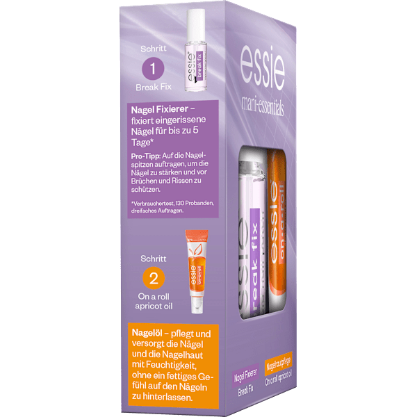 Nagelpflege Set Break Fix Nagelfixierer & On a roll Apricot Cuticle Oil essie