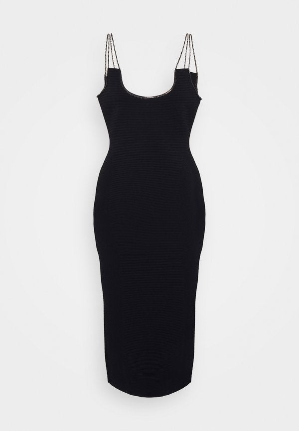 Hervé Léger OTTOMAN MIDI DRESS CRYSTAL CHAIN