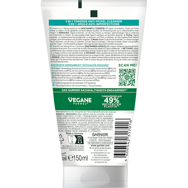 Reinigungscreme Salicylic Anti Pickel 3in1 Tonerde Garnier Skin Active