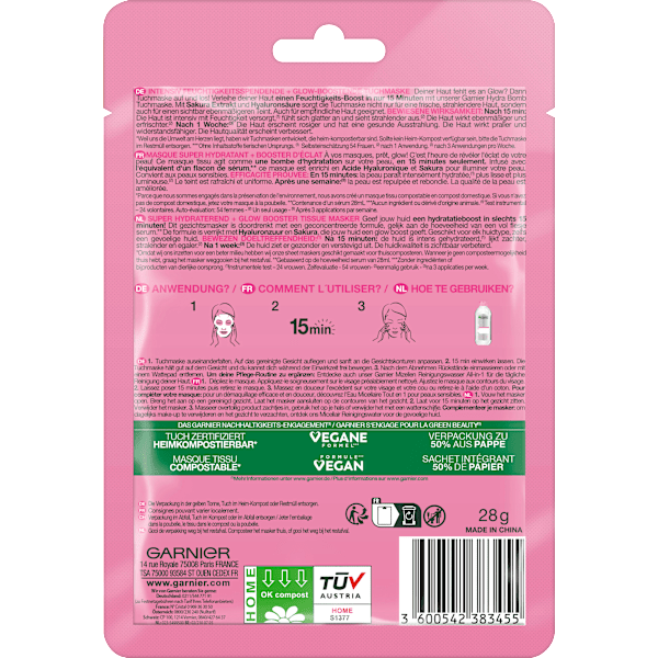 Tuchmaske Hydra Bomb Sakura Glow-Boosting Garnier Skin Active