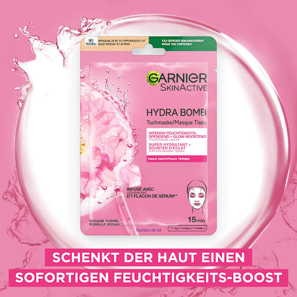 Tuchmaske Hydra Bomb Sakura Glow-Boosting Garnier Skin Active