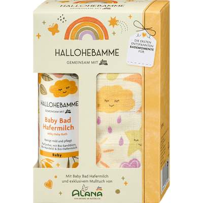 HALLOHEBAMME Gift set HALLOHEBAMME baby bath oat milk + ALANA muslin cloth 2 pieces, 1 piece