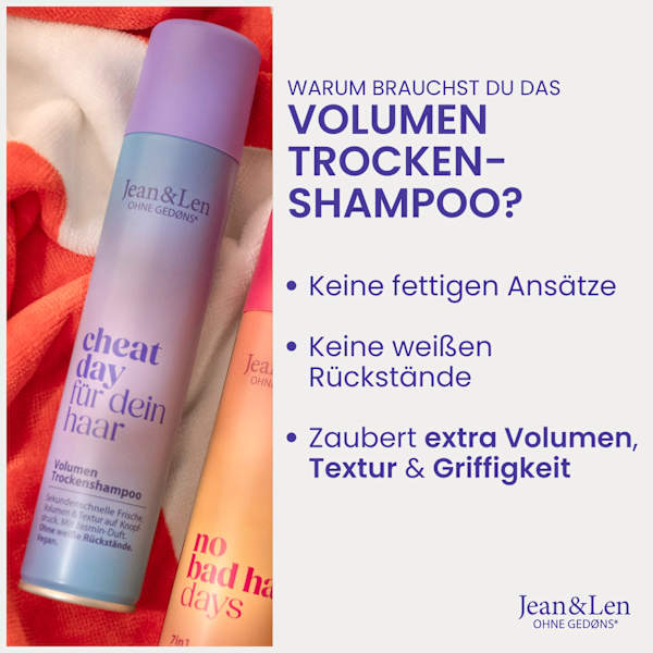 Trockenshampoo "cheat day für dein haar" Volumen Jean&Len