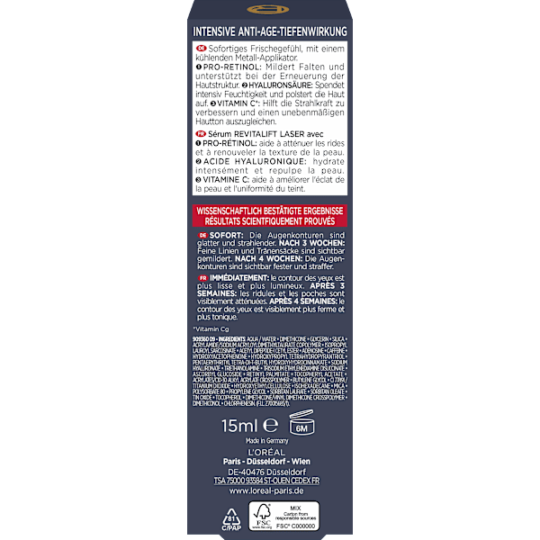 Augencreme Revitalift Laser X3 Anti Age mit Koffein L'ORÉAL PARiS REVITALIFT
