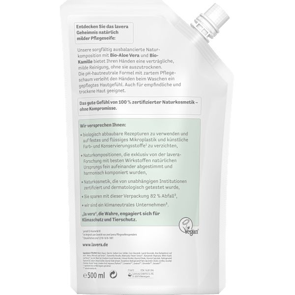 Flüssigseife Basis sensitiv mit Bio-Aloe Vera & Bio-Kamille, Nachfüllpack lavera NATURKOSMETIK