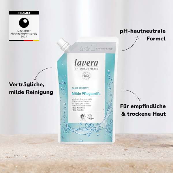 Flüssigseife Basis sensitiv mit Bio-Aloe Vera & Bio-Kamille, Nachfüllpack lavera NATURKOSMETIK