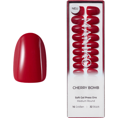 Maniko Artificial Nails Soft Gel Press Ons Cherry Bomb Medium Round, 32 pcs