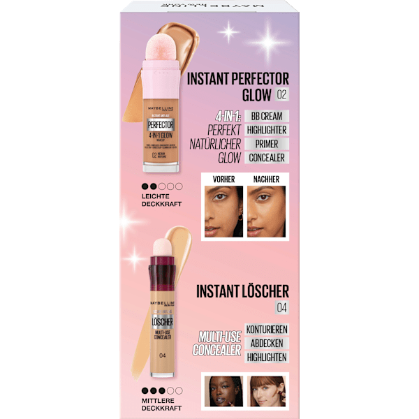 Geschenkset 4-in-1 Instant Perfector Glow 02 Medium & Concealer Instant Anti-Age Löscher 04 Honey 2tlg MAYBELLINE NEW YORK
