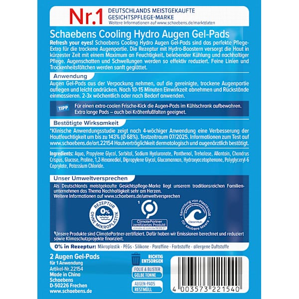 Augenpads Gel Cooling Hydro (1 Paar) Schaebens