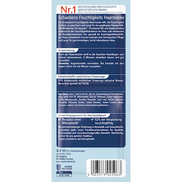 Haarmaske Feuchtigkeit (2x7 ml) Schaebens
