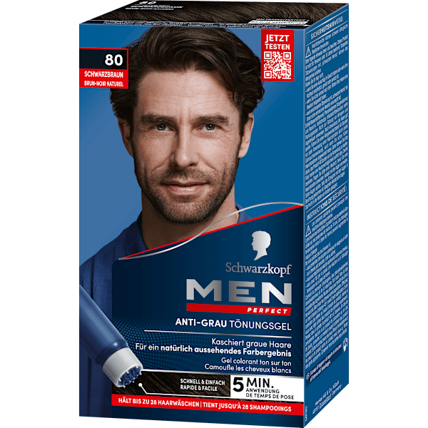 Intensivtönung Anti-Grau-Gel 80 Schwarzbraun Schwarzkopf Men Perfect