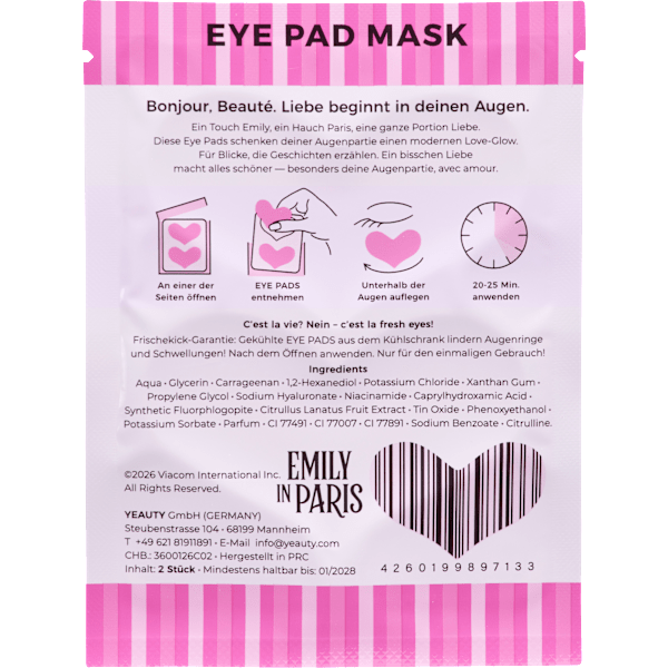 Augenpads Emily in Paris Hyaluronic Hearts (1 Paar) Yeauty